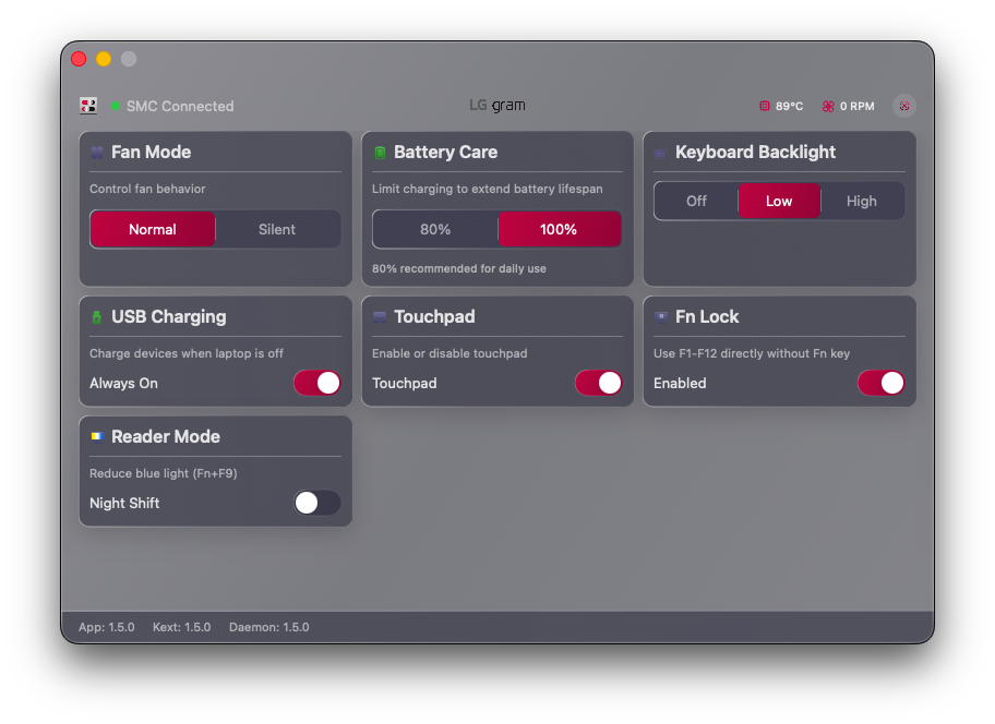 GramControlCenter - Settings Dialog